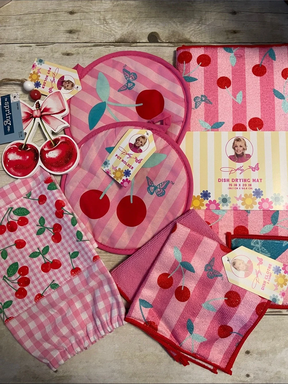Bundle of 7 Cherries Kitchen Decor, Bag Holder, Dish Drying Mat & More